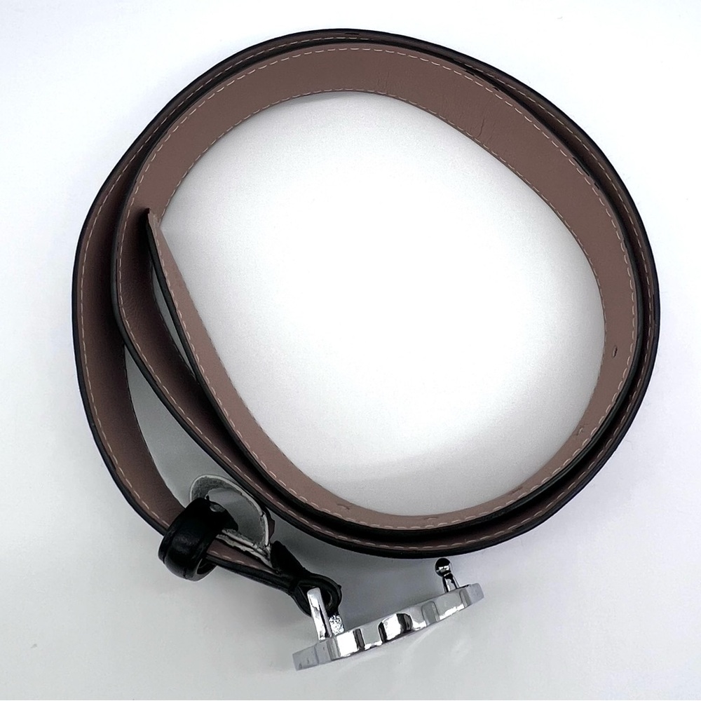 Coach Black & Blush Reversible Leather Belt with Floral Buckle- 40” - Picture 8 of 16
